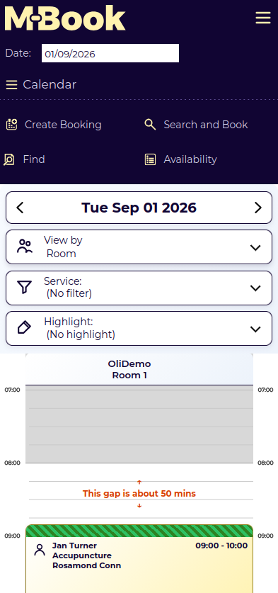 M-Book mobile calendar with booking and availability controls